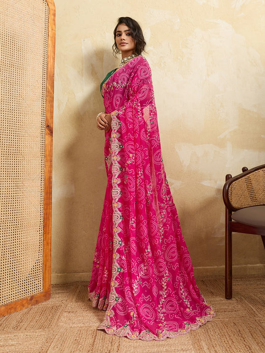 Wedding Wear Bandhej Georgette Saree