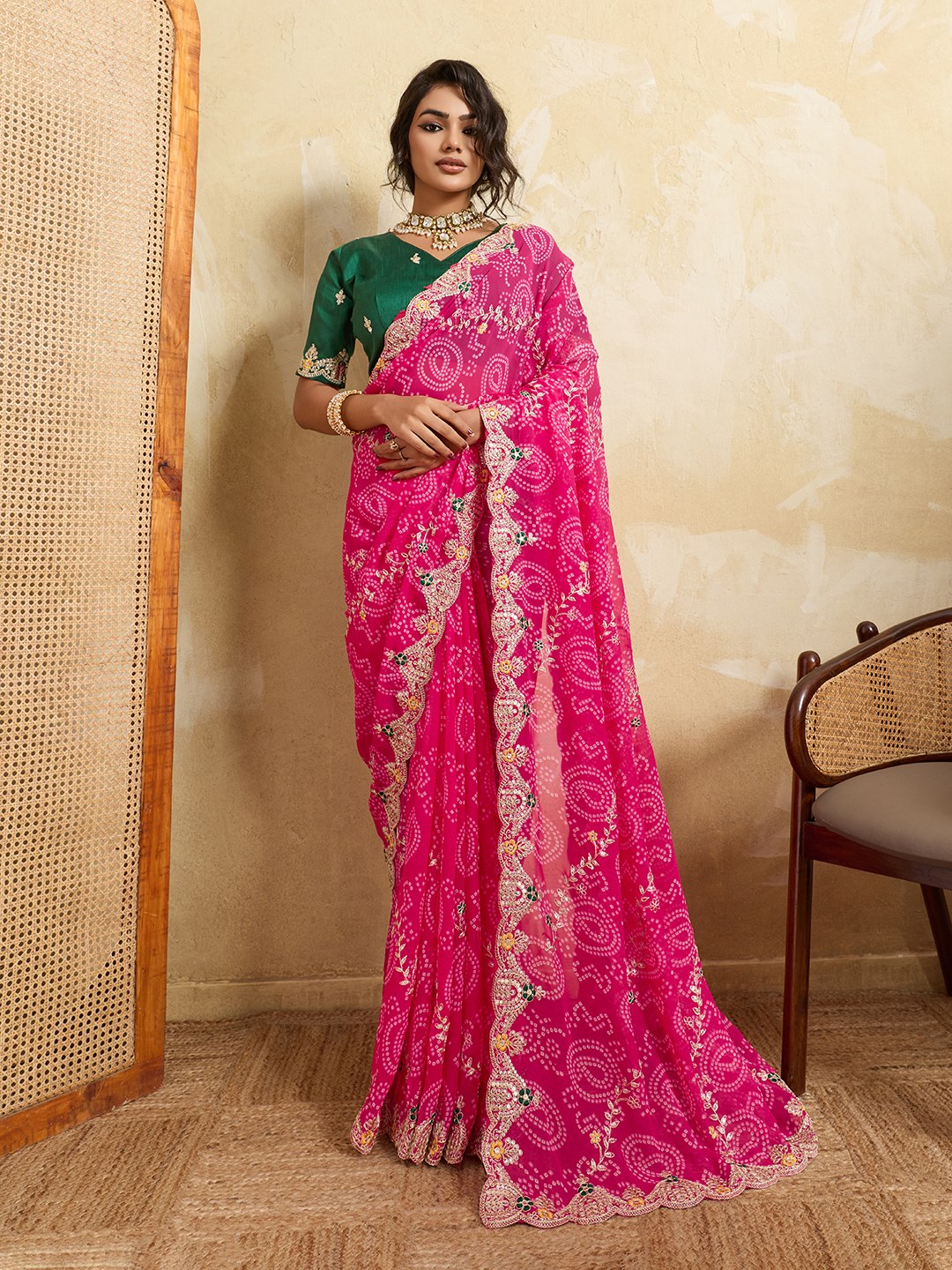 Wedding Wear Bandhej Georgette Saree