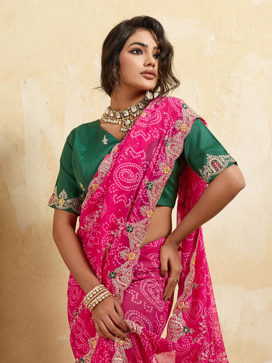 Wedding Wear Bandhej Georgette Saree