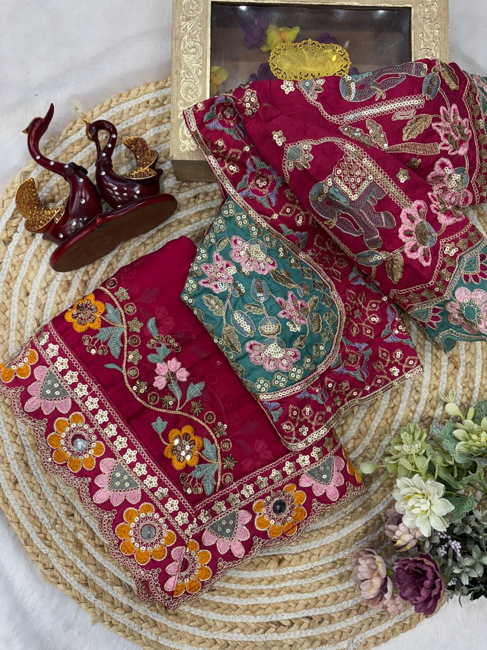 Soft Rangoli Silk Fabric Sequance and dori Embroidery Saree