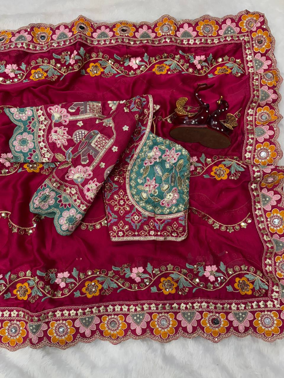 Soft Rangoli Silk Fabric Sequance and dori Embroidery Saree