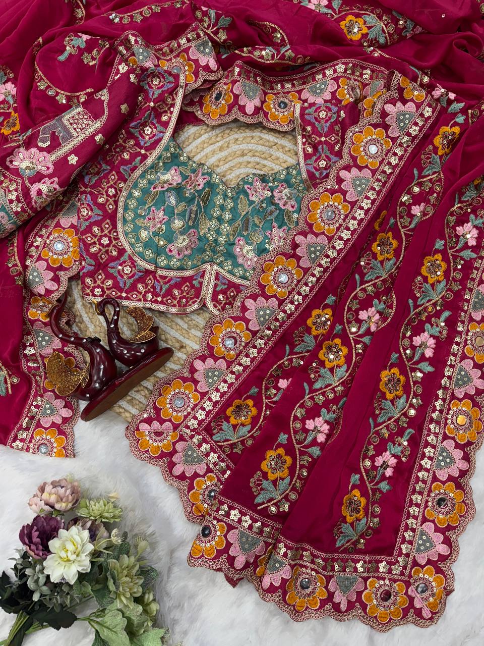 Soft Rangoli Silk Fabric Sequance and dori Embroidery Saree