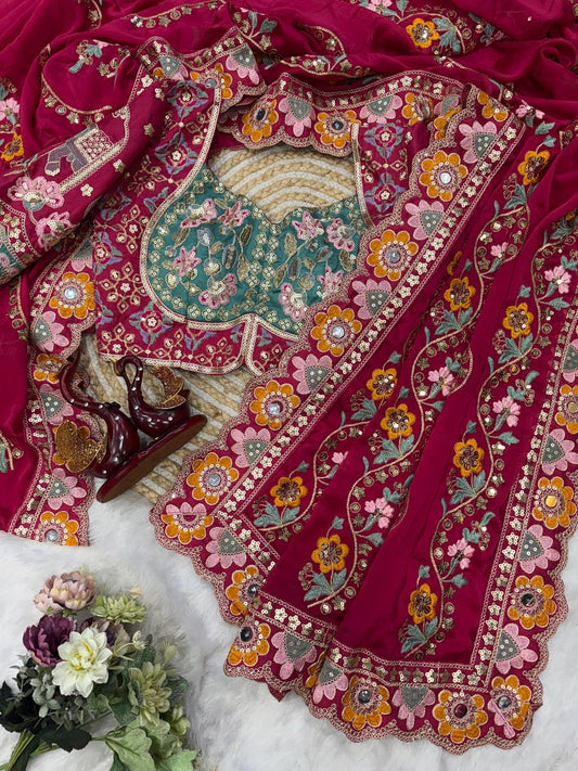 Soft Rangoli Silk Fabric Sequance and dori Embroidery Saree