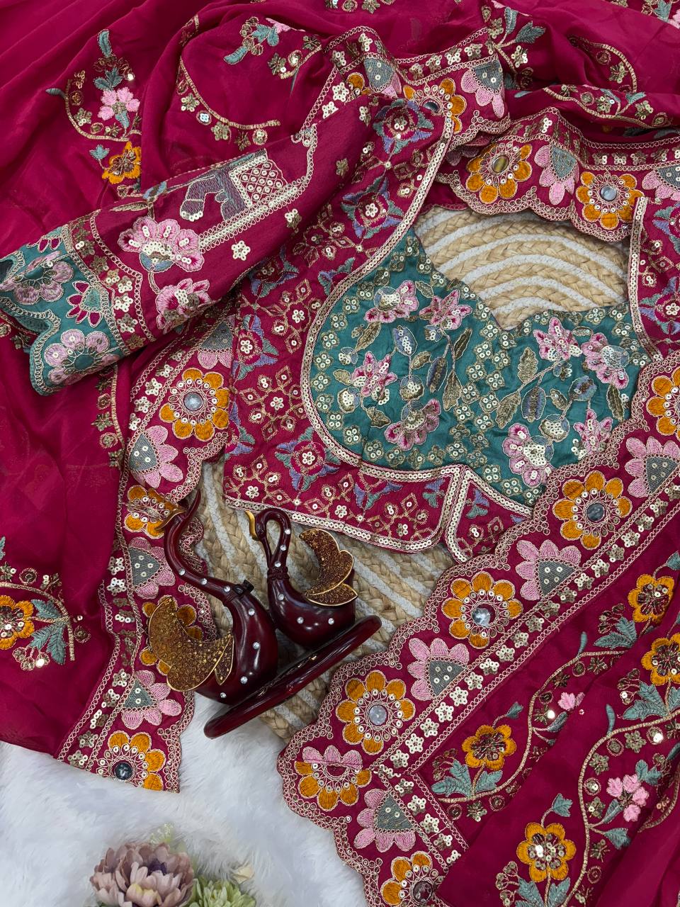 Soft Rangoli Silk Fabric Sequance and dori Embroidery Saree
