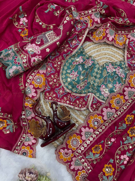 Soft Rangoli Silk Fabric Sequance and dori Embroidery Saree