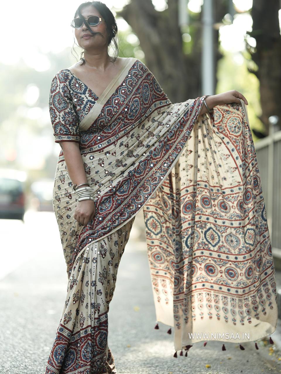 Heavy Japan Satin Beautiful Ajarakh print Saree