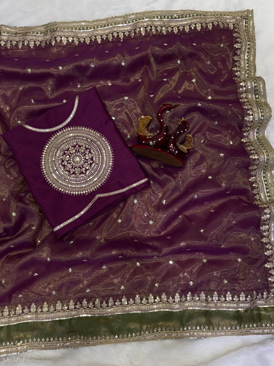 Soft NC Twill Sequance and cording Embroidery Work Saree