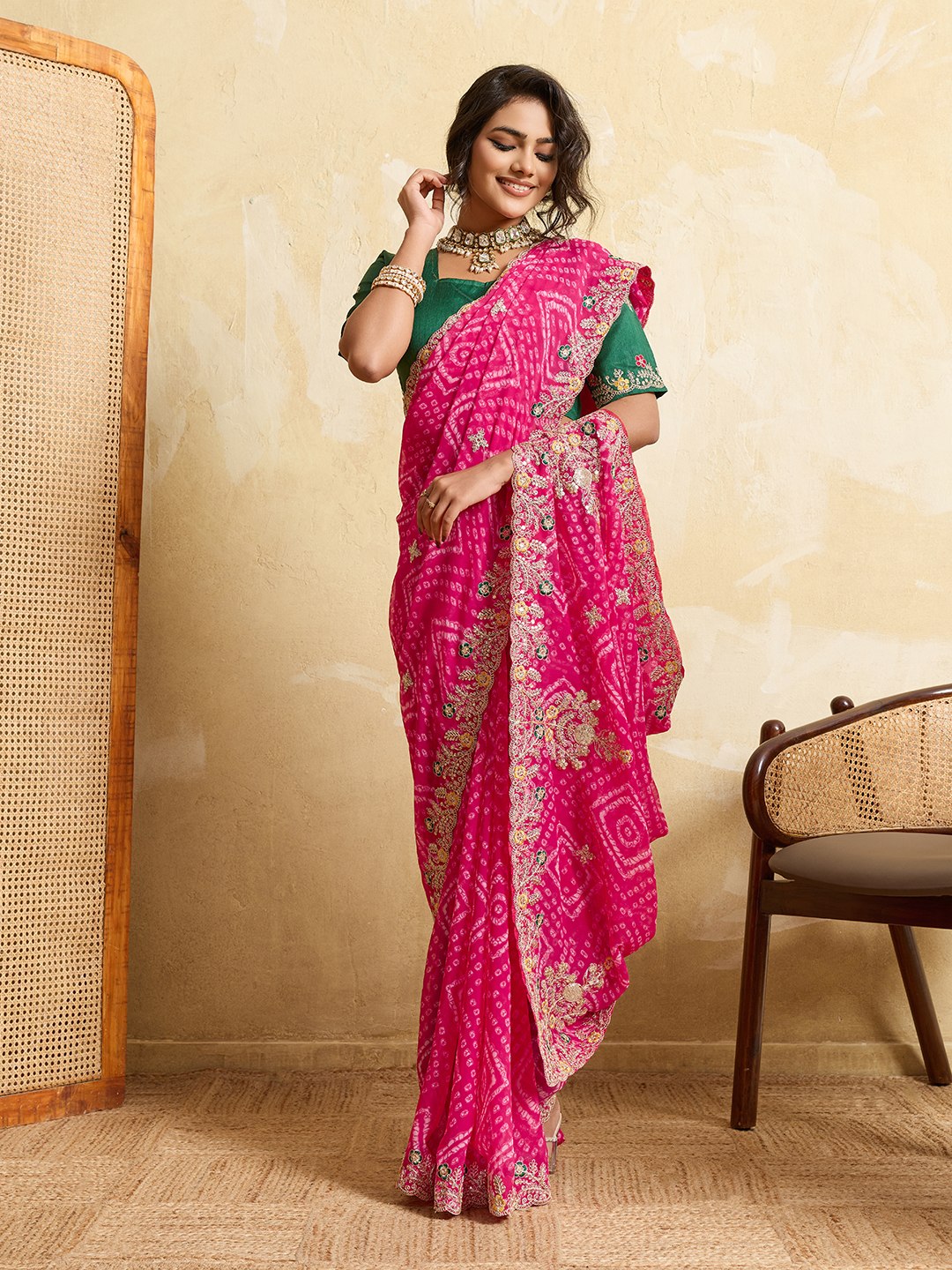 Wedding Wear Bandhej Georgette Saree