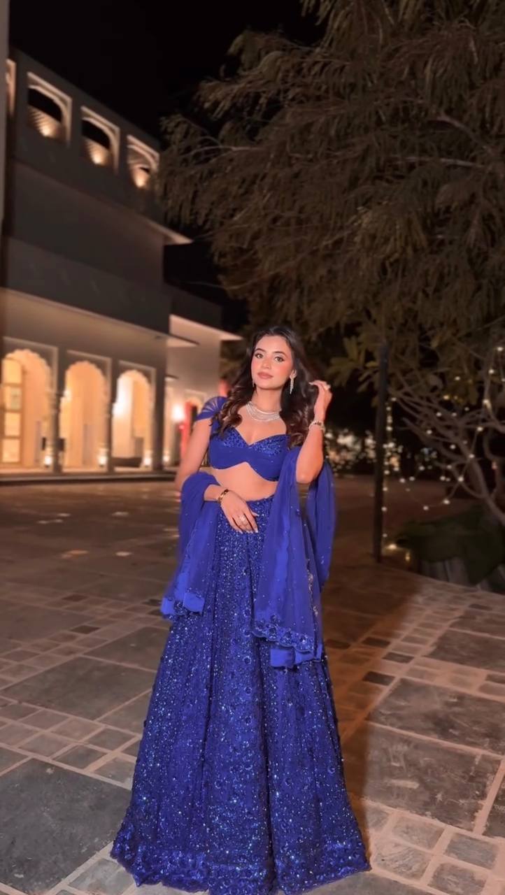 Faux Georgette lehenga with sequins & dori work choli