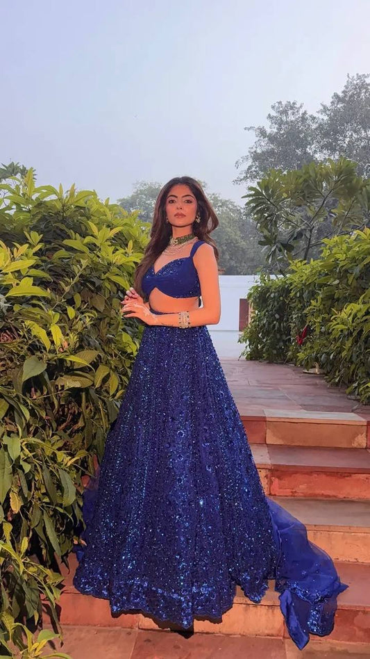 Faux Georgette lehenga with sequins & dori work choli