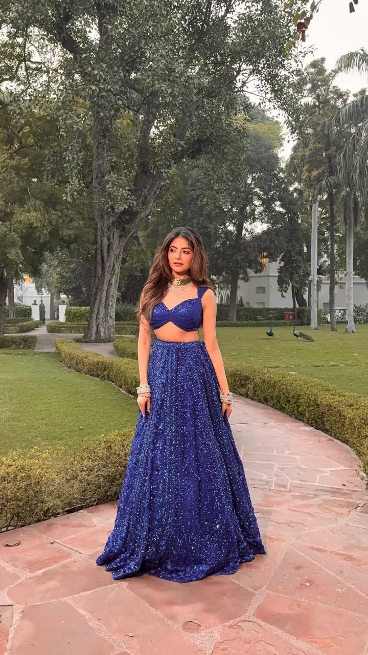 Faux Georgette lehenga with sequins & dori work choli