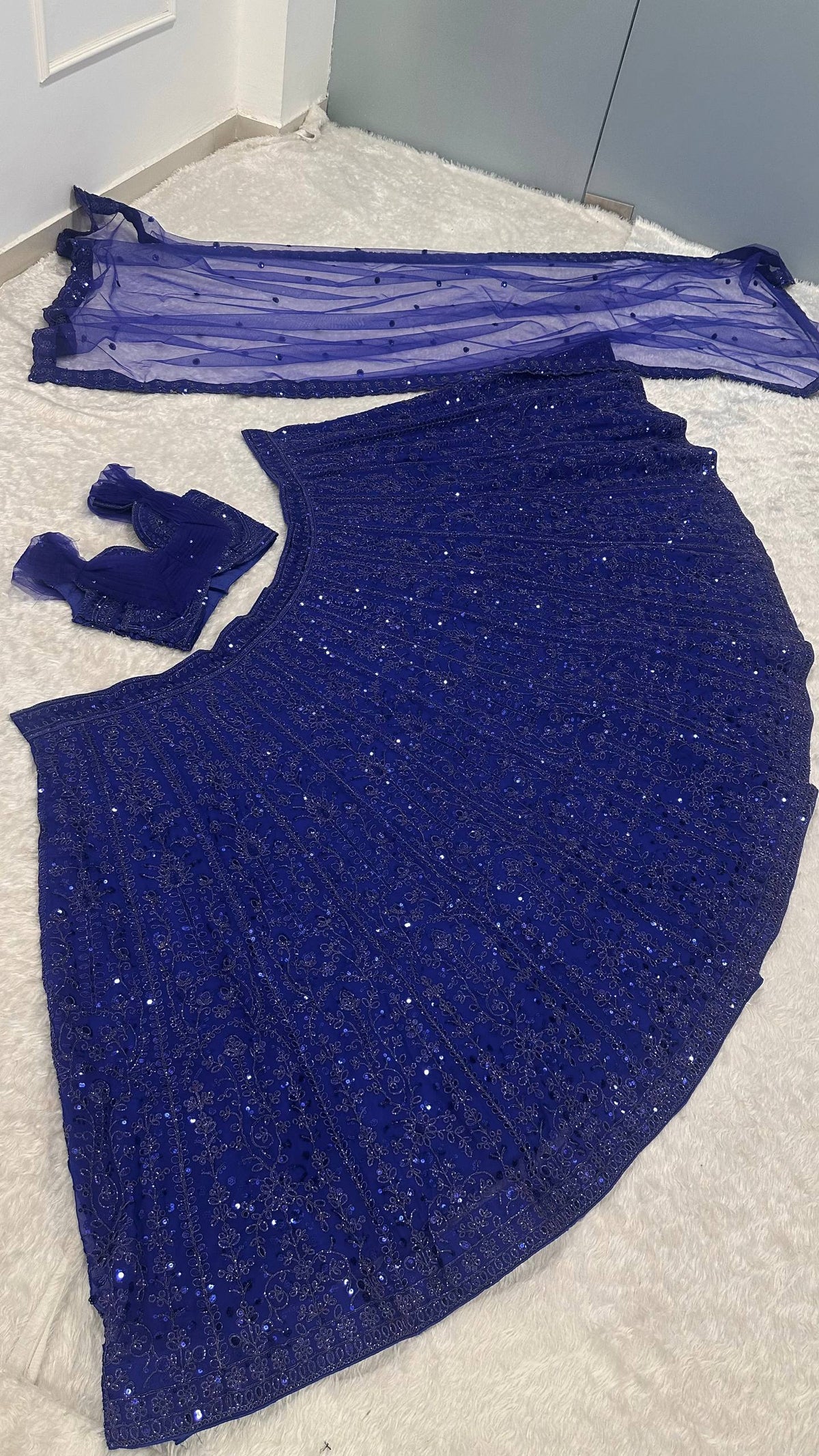 Faux Georgette lehenga with sequins & dori work choli