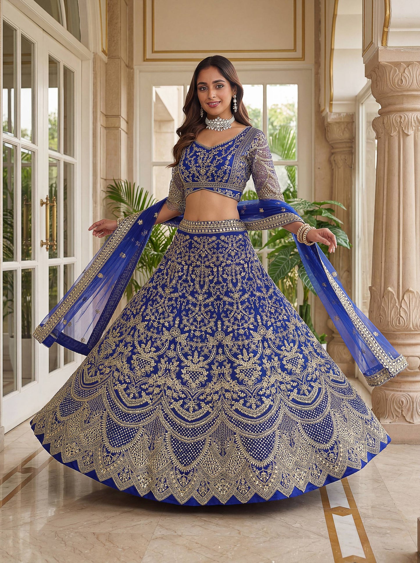 Butterfly Net Sequins and Codding Embroidery Work Lehenga