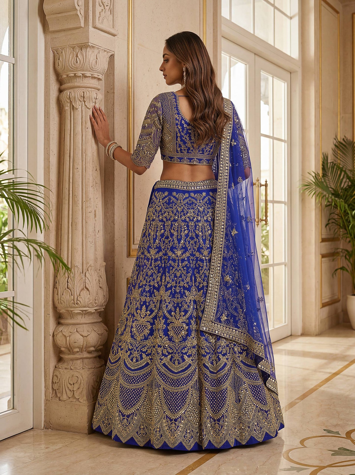 Butterfly Net Sequins and Codding Embroidery Work Lehenga