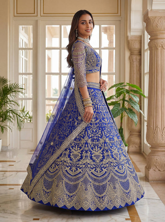 Butterfly Net Sequins and Codding Embroidery Work Lehenga
