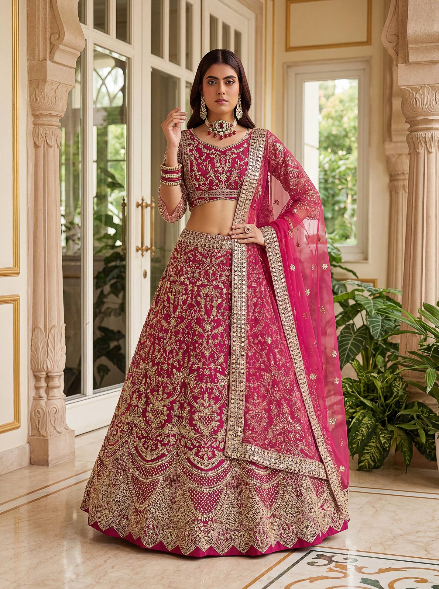 Butterfly Net Sequins and Codding Embroidery Work Lehenga
