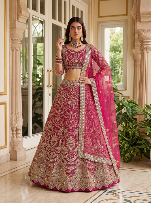 Butterfly Net Sequins and Codding Embroidery Work Lehenga