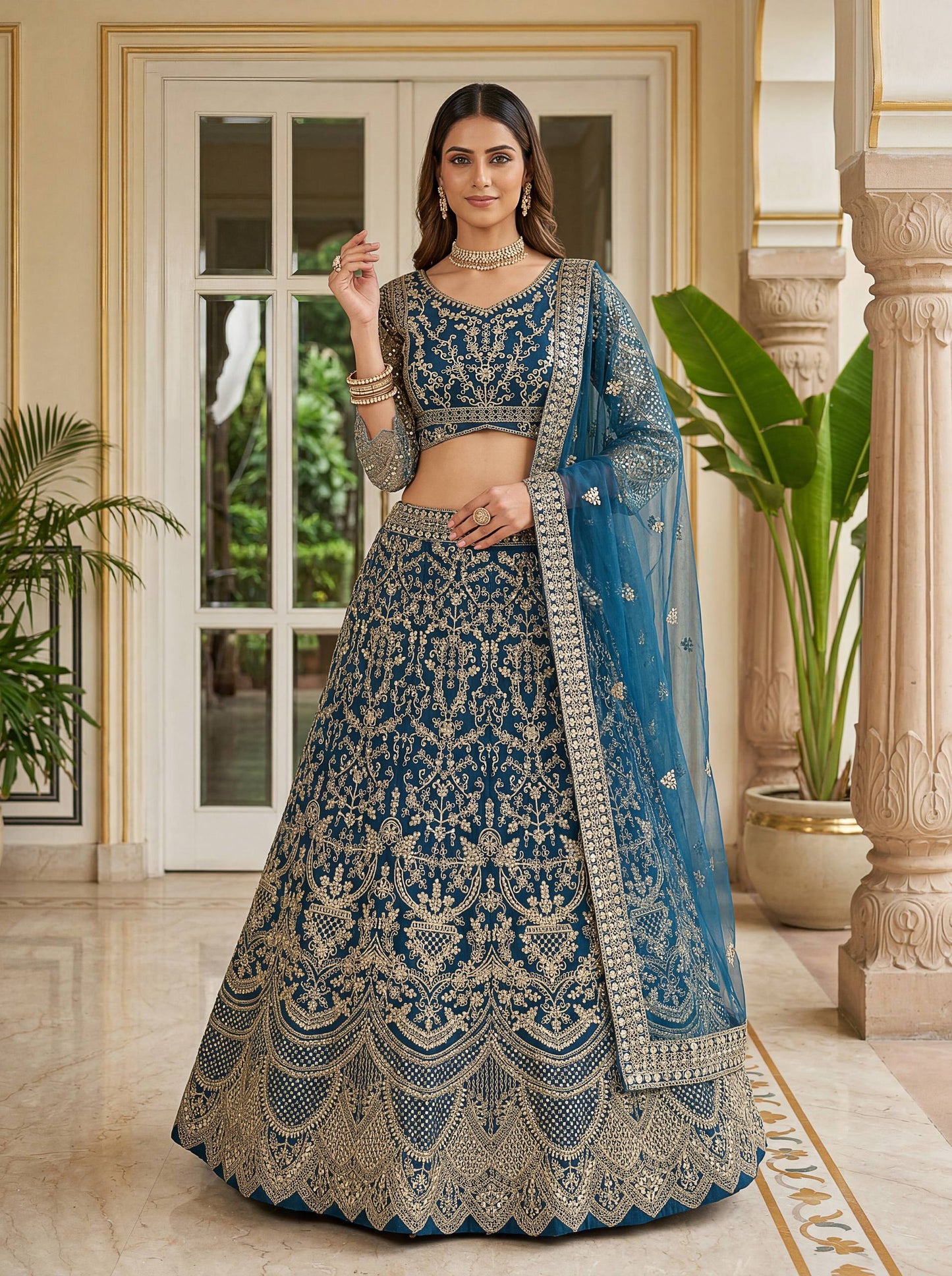 Butterfly Net Sequins and Codding Embroidery Work Lehenga