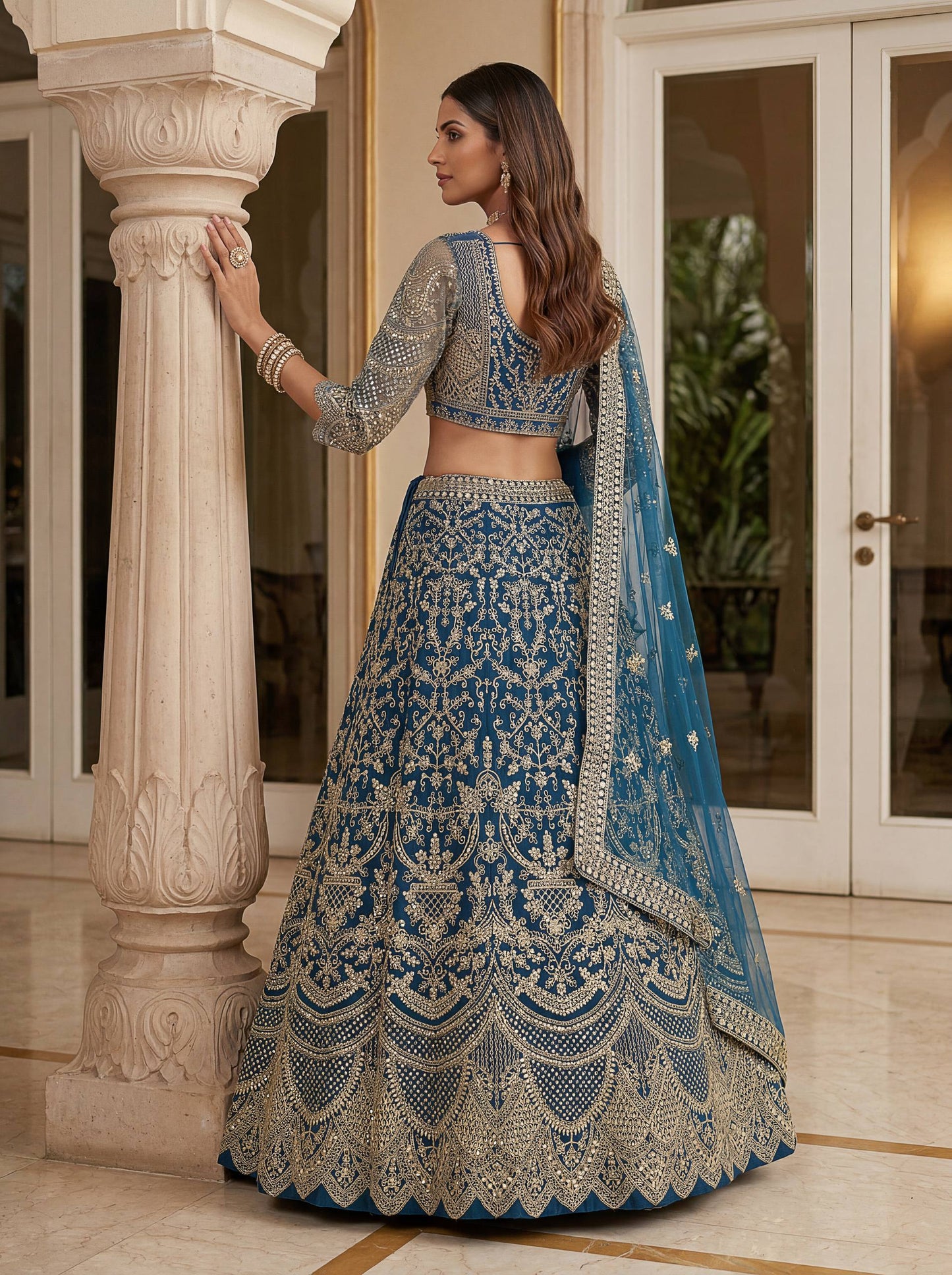 Butterfly Net Sequins and Codding Embroidery Work Lehenga