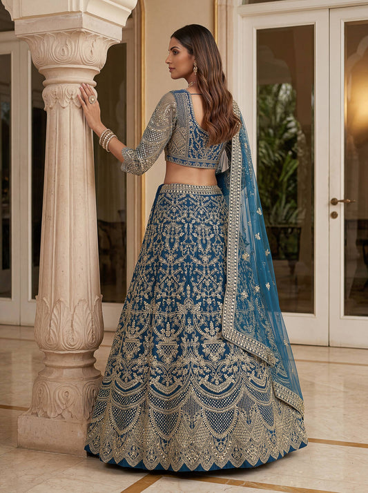 Butterfly Net Sequins and Codding Embroidery Work Lehenga