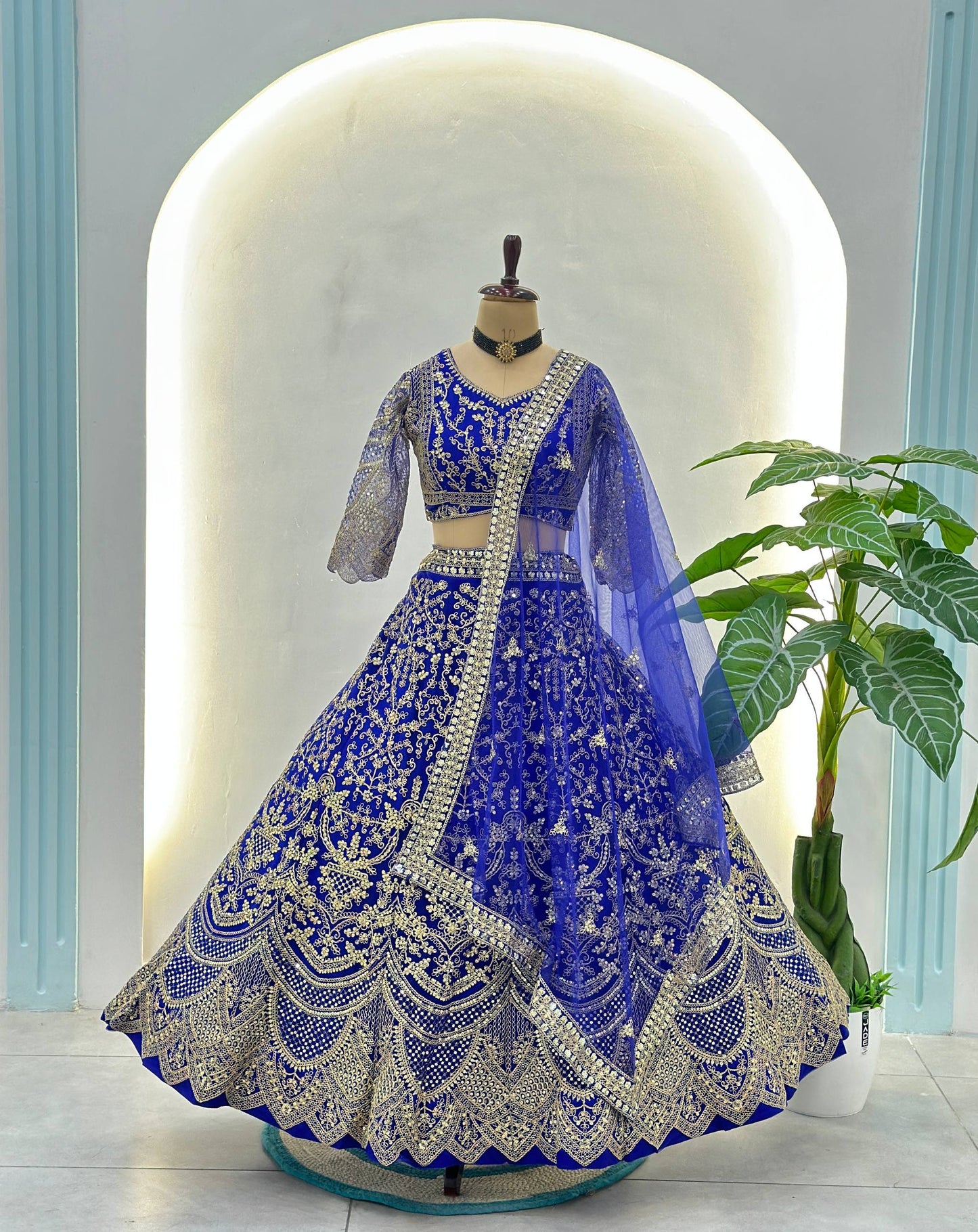 Butterfly Net Sequins and Codding Embroidery Work Lehenga