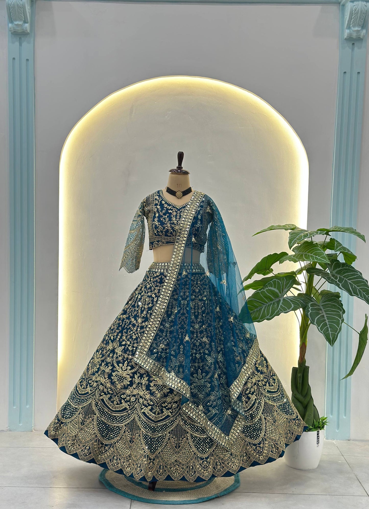 Butterfly Net Sequins and Codding Embroidery Work Lehenga