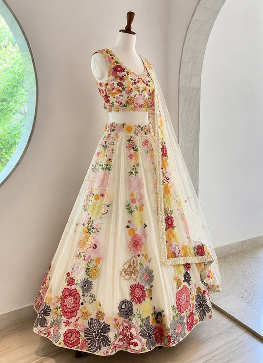 Chinon Multi Sequence Thread Embroidery work choli