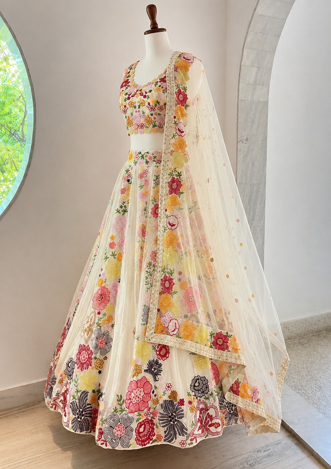 Chinon Multi Sequence Thread Embroidery work choli