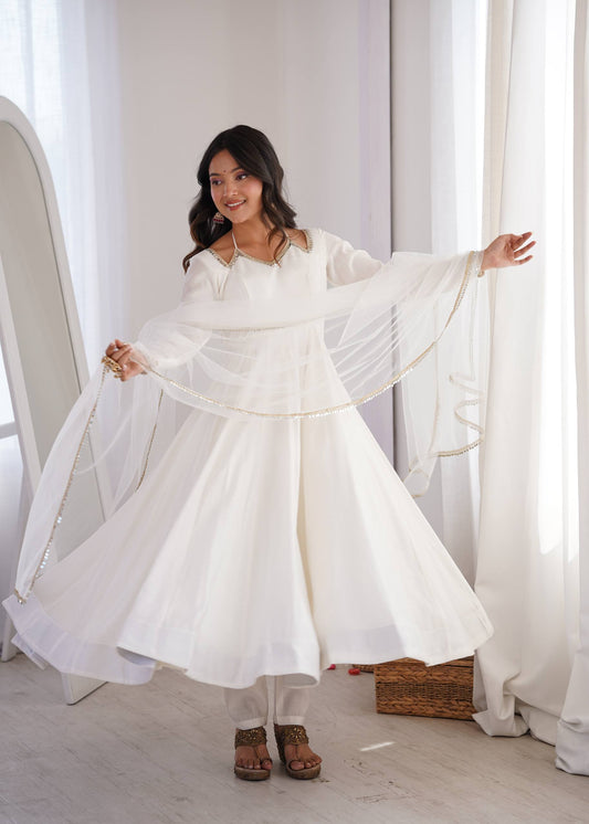 PURE ROMANSILK CHANDERI FABRIC FULLY FLARE ANARKALI