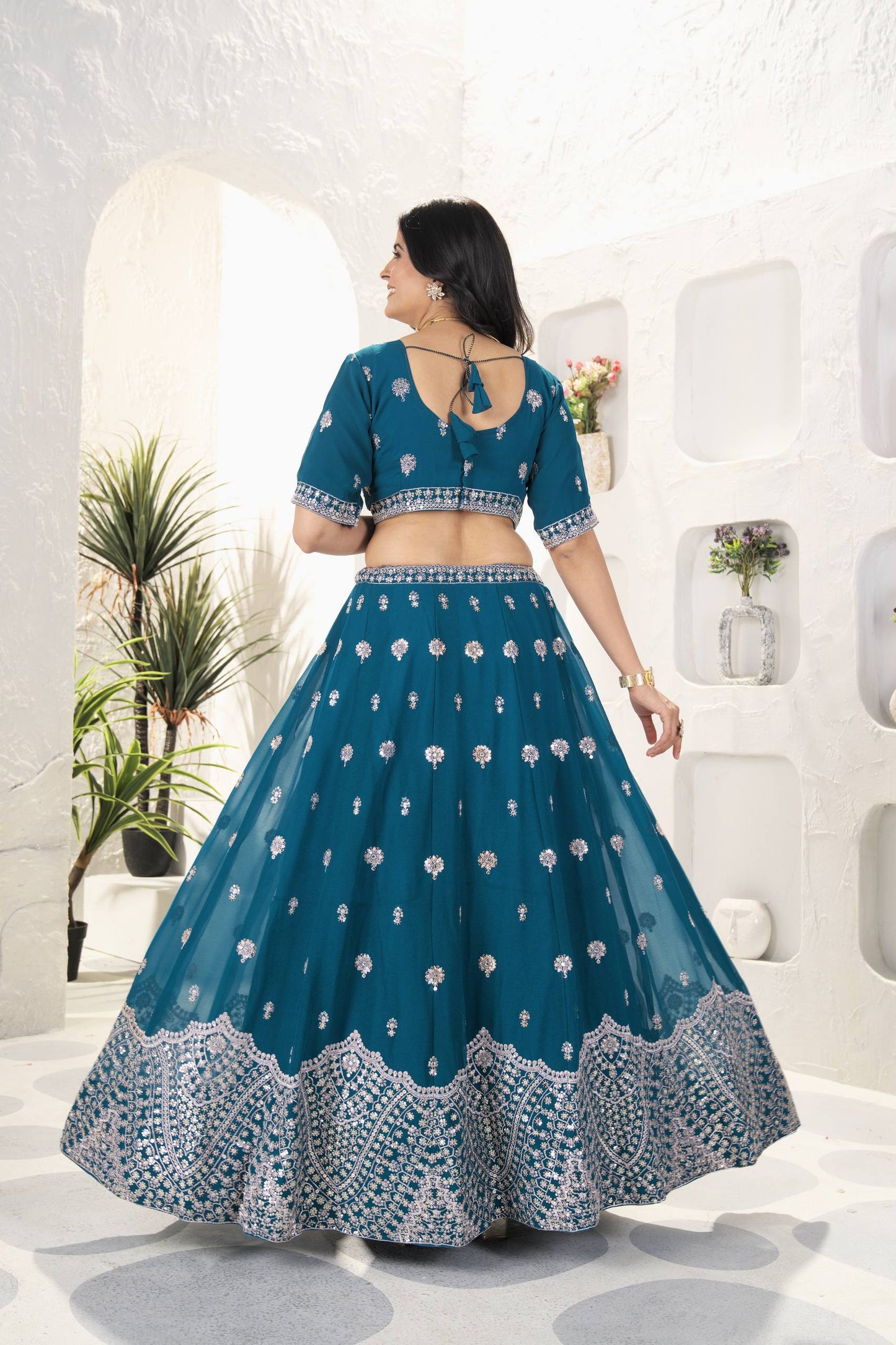 Faux Georgeet Sequins and Embroidery Work Choli