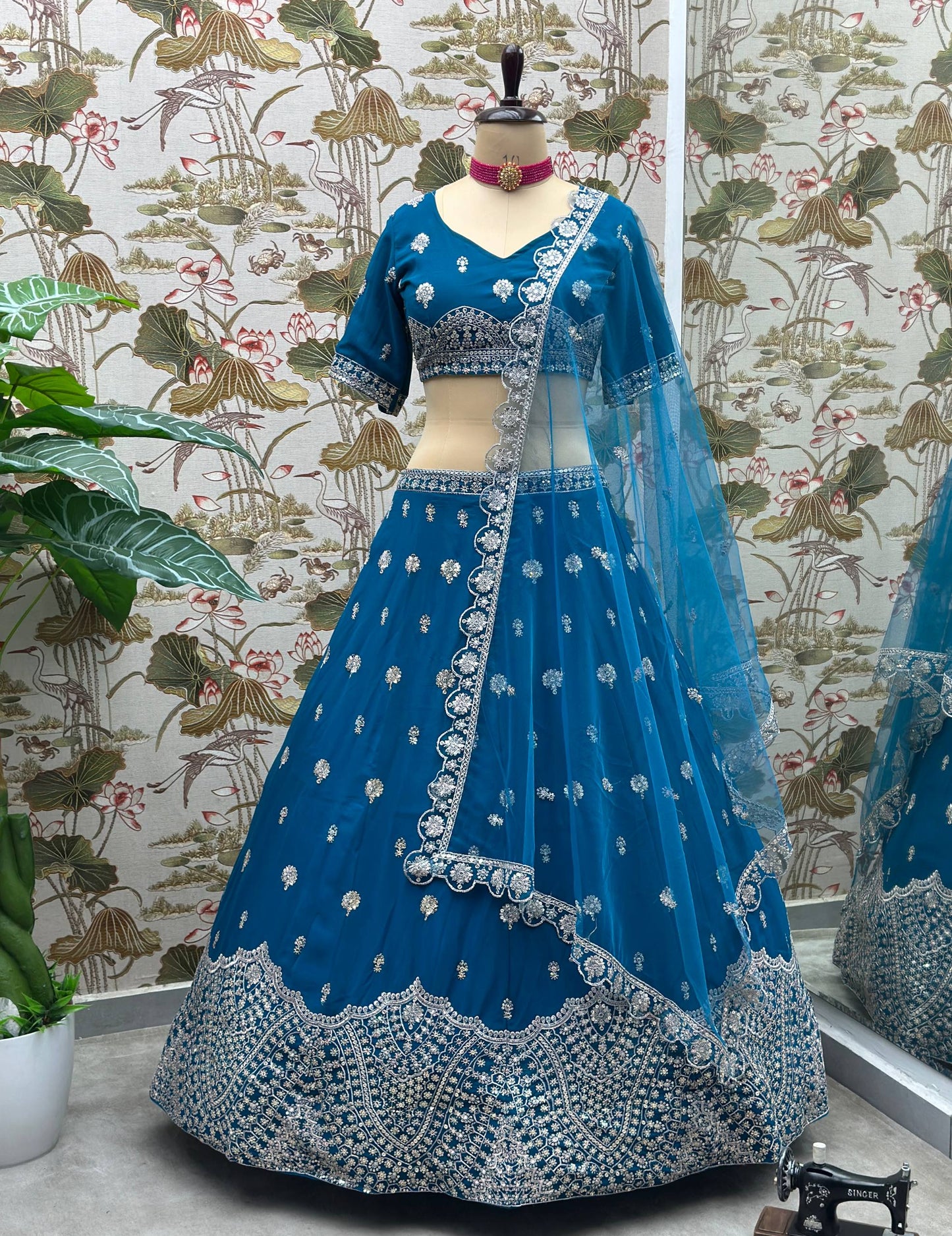 Faux Georgeet Sequins and Embroidery Work Choli