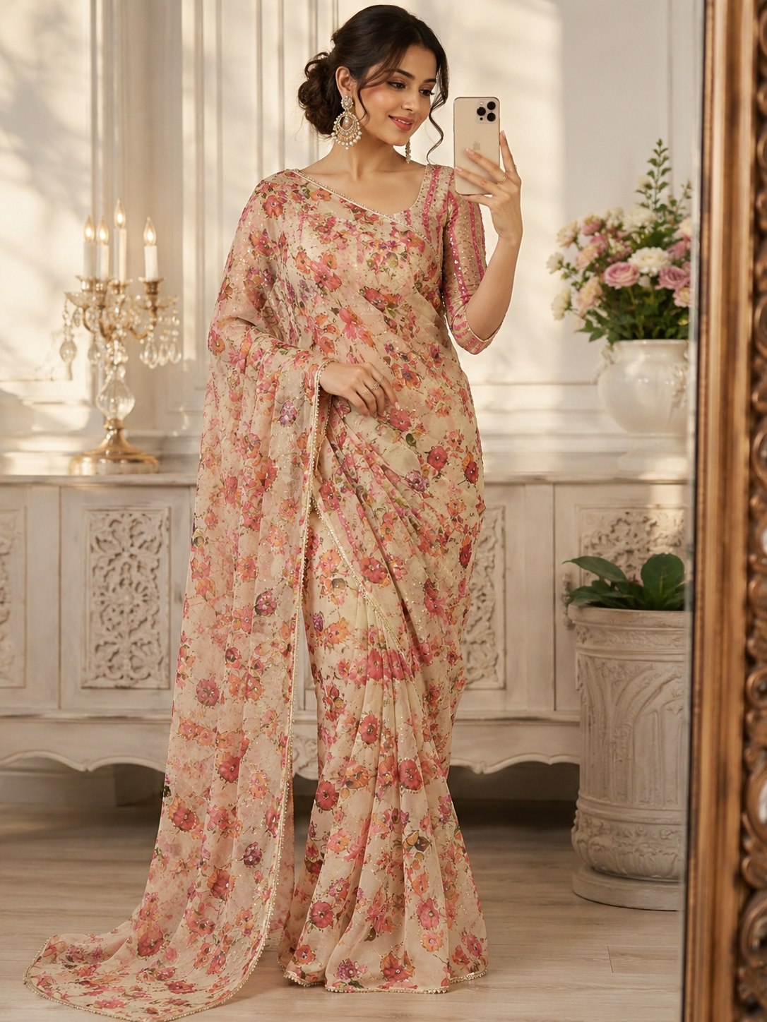 Presenting You Most Beautiful Latest Real Mirror Work Saree