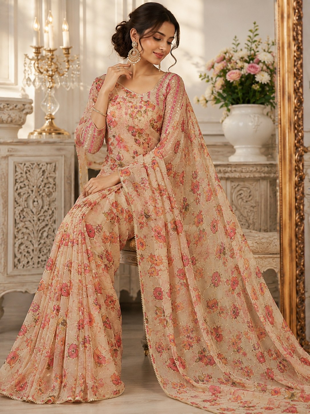 Presenting You Most Beautiful Latest Real Mirror Work Saree