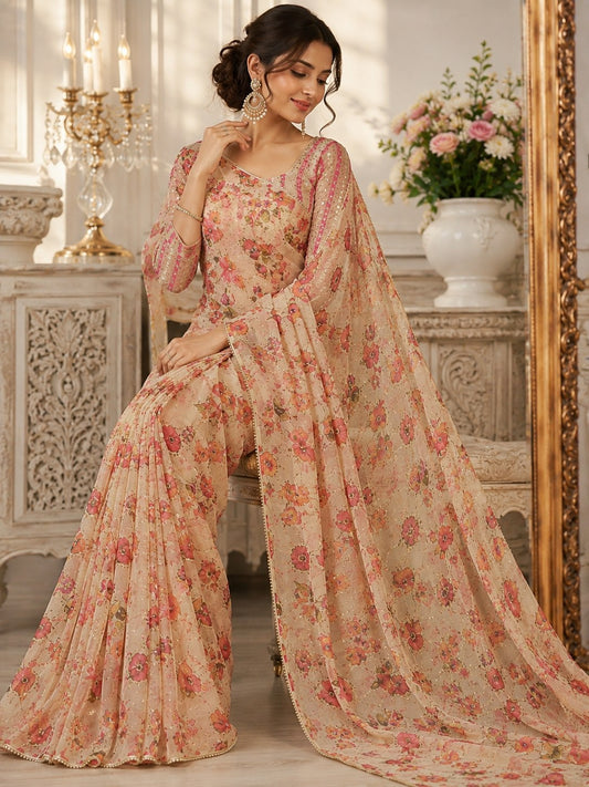 Presenting You Most Beautiful Latest Real Mirror Work Saree