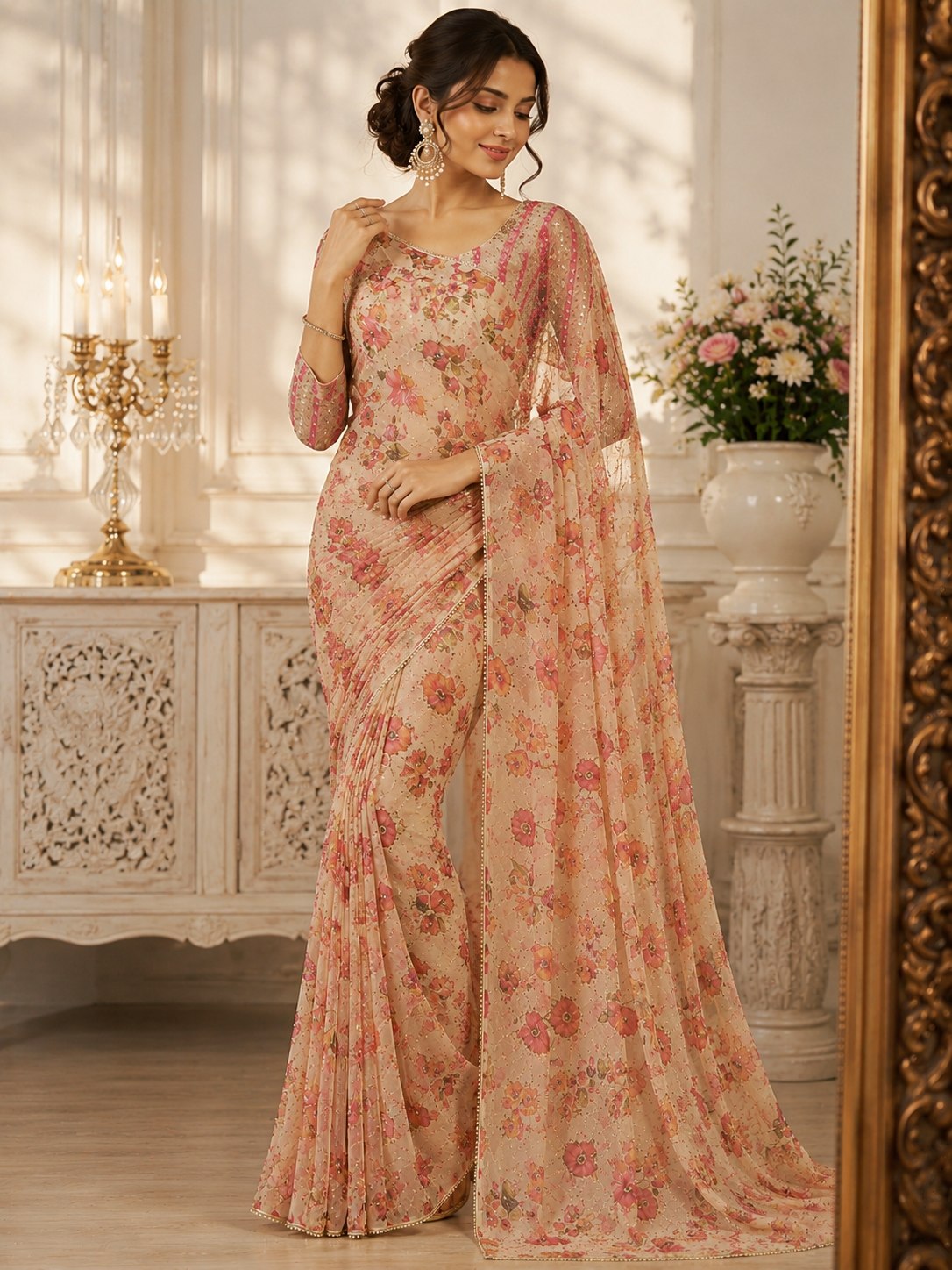 Presenting You Most Beautiful Latest Real Mirror Work Saree