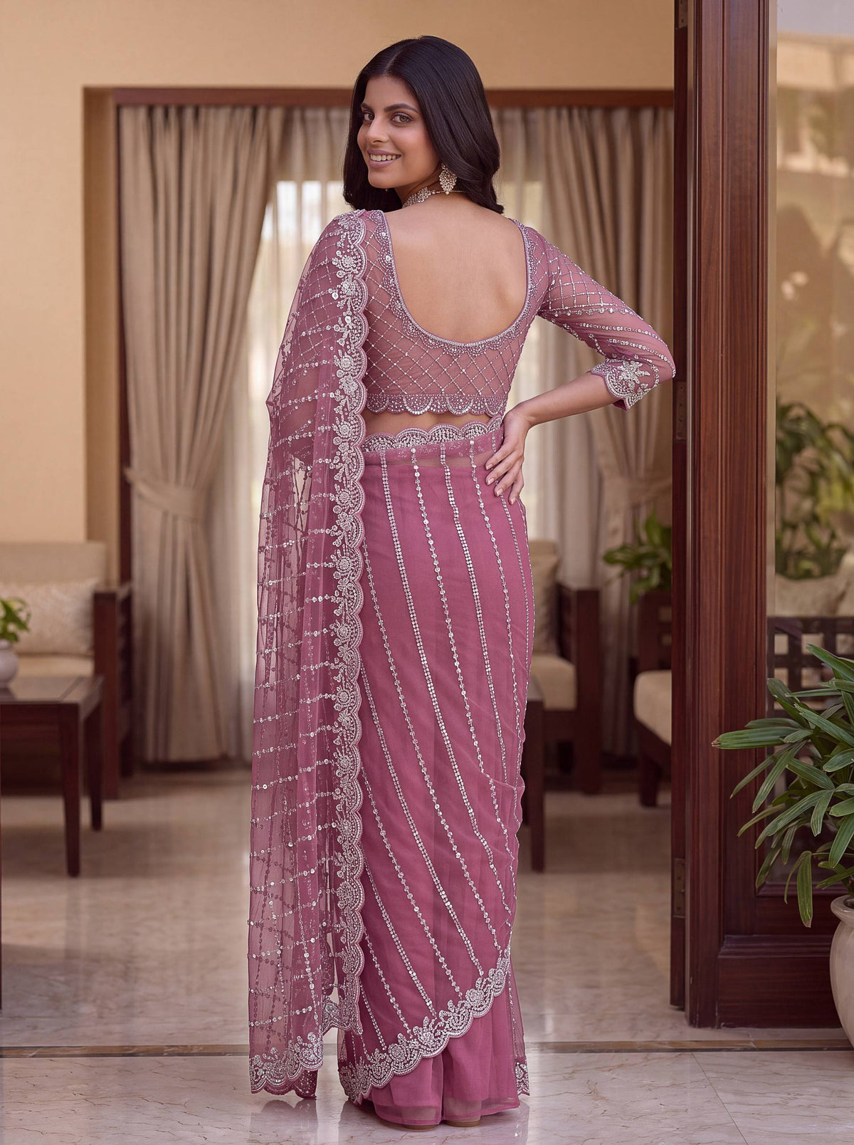 Net Intricately Bidds handwork embroidered saree