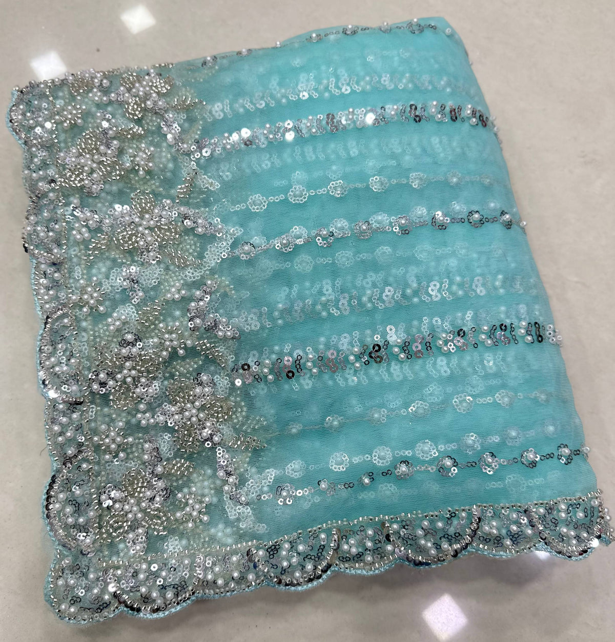 Net Intricately Bidds handwork embroidered saree
