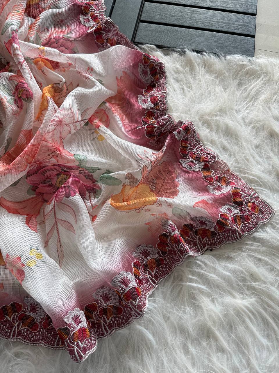 Superb Soft Kota doriya fabric with floral digital print saree
