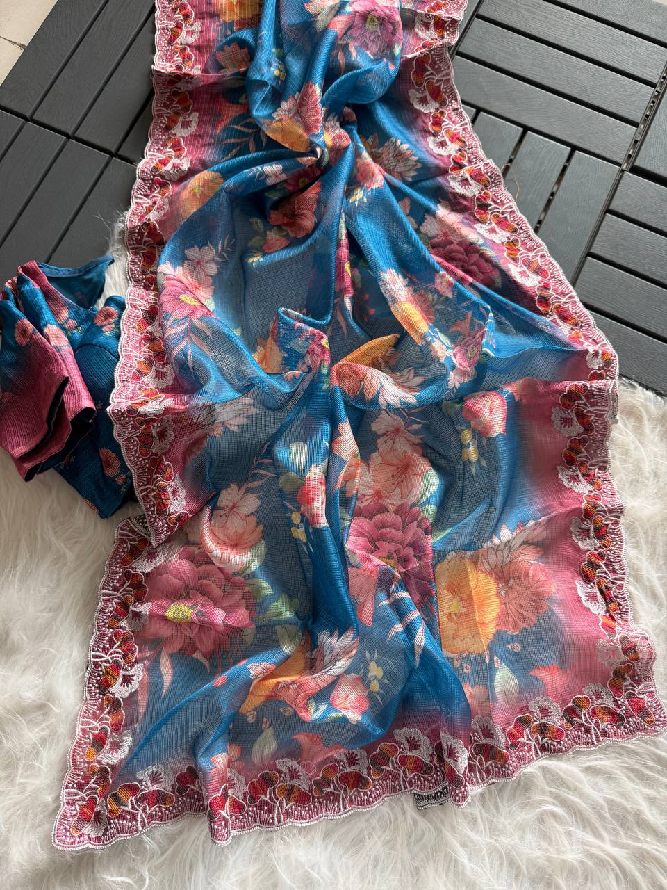 Superb Soft Kota doriya fabric with floral digital print saree