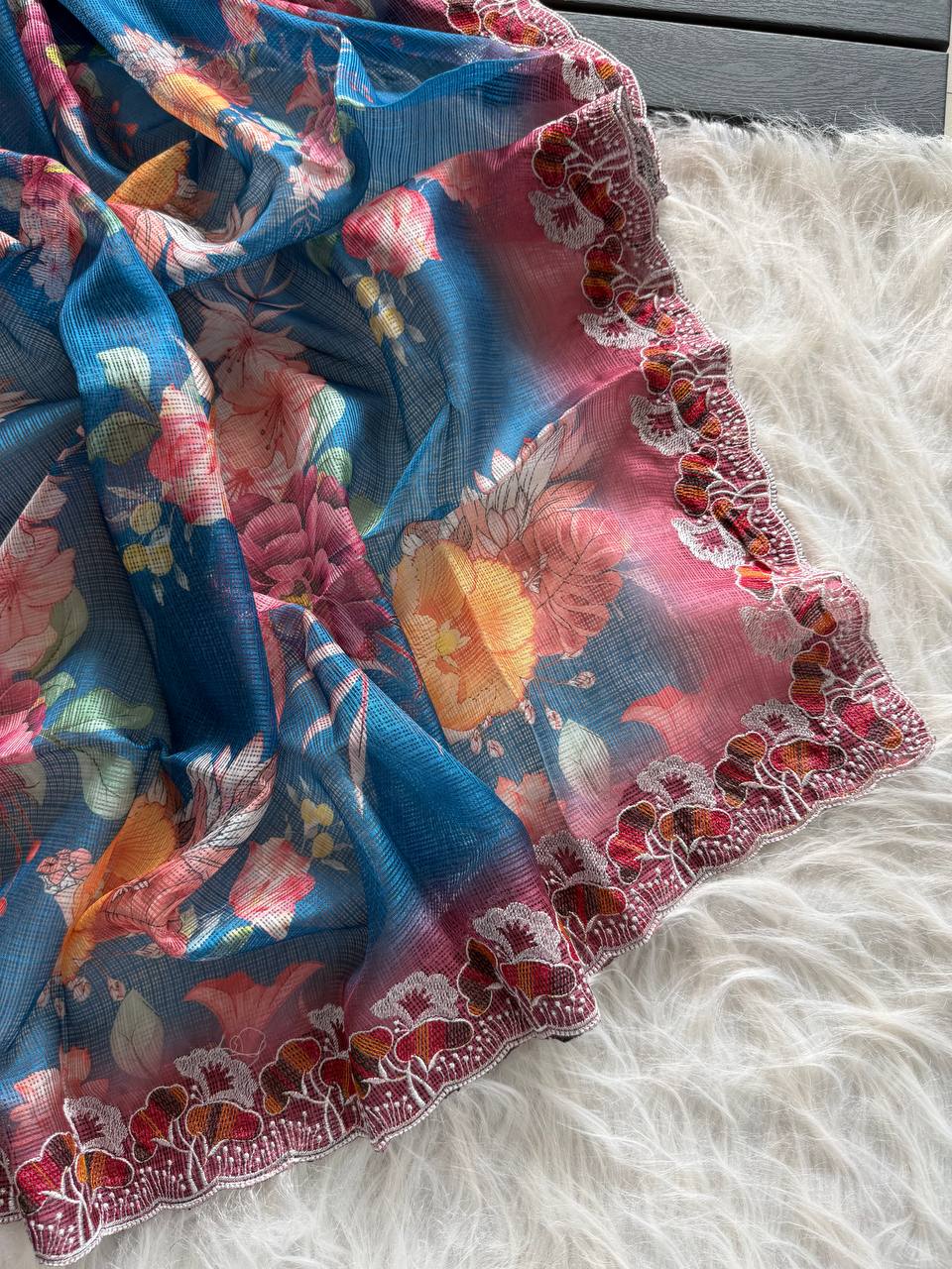 Superb Soft Kota doriya fabric with floral digital print saree