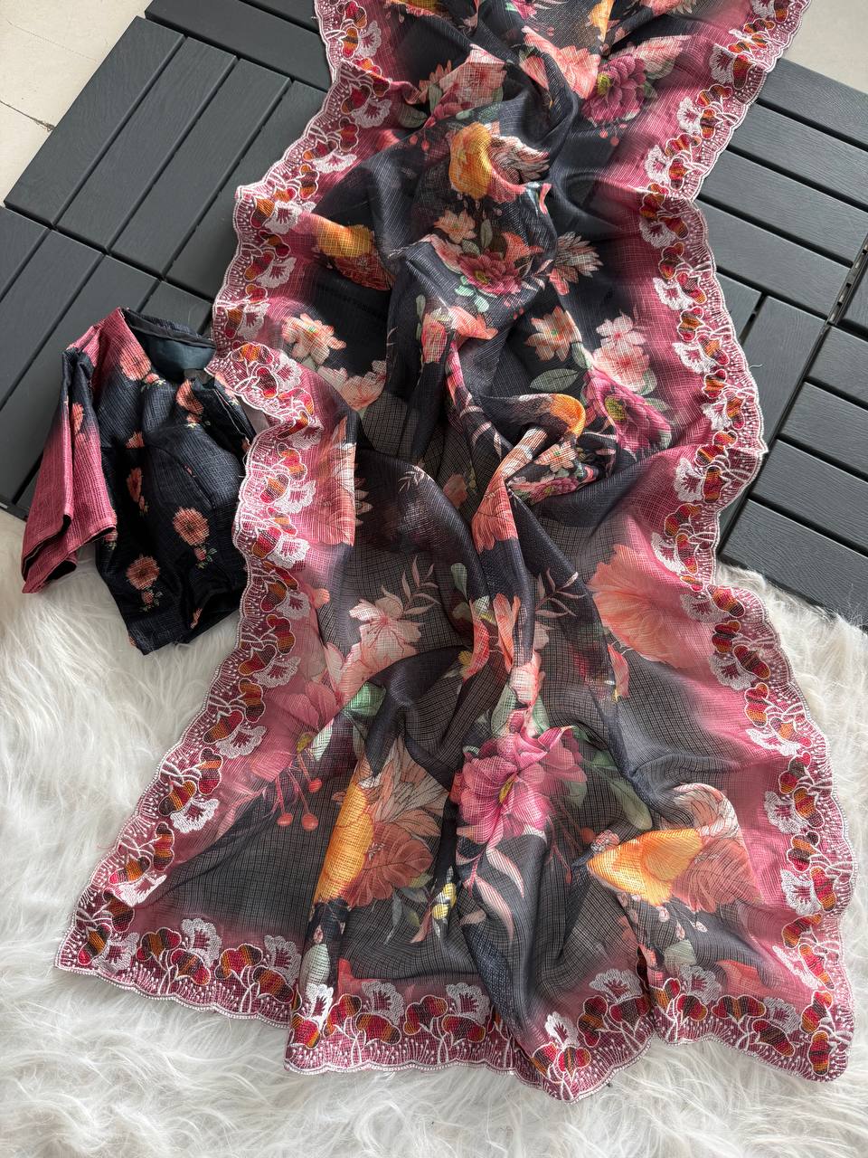 Superb Soft Kota doriya fabric with floral digital print saree