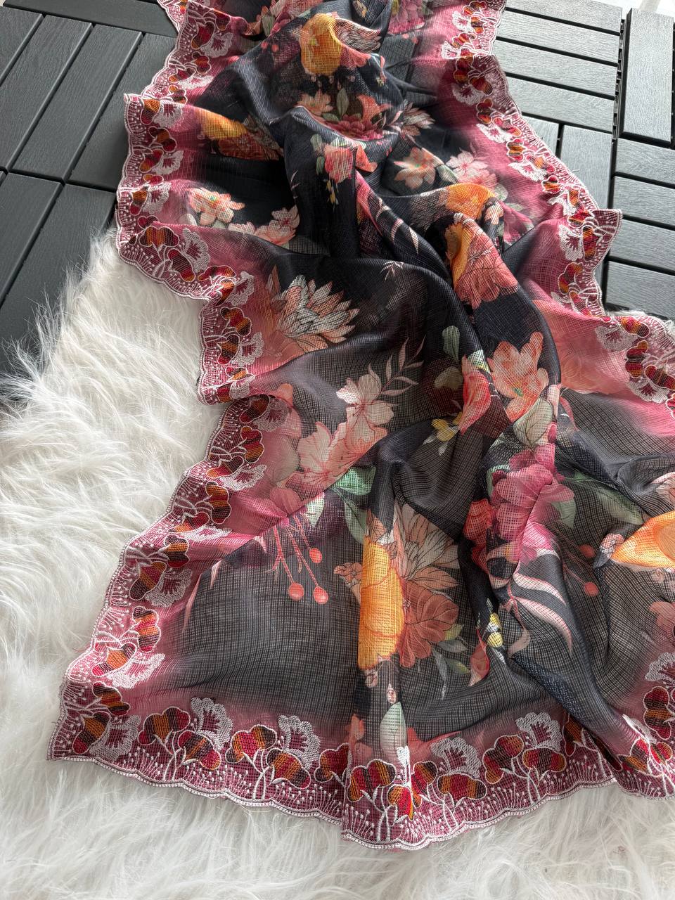 Superb Soft Kota doriya fabric with floral digital print saree