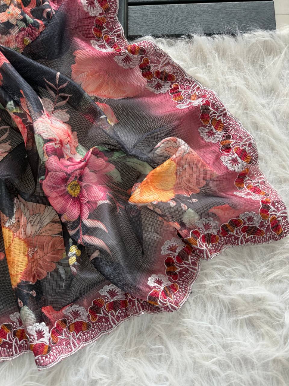 Superb Soft Kota doriya fabric with floral digital print saree