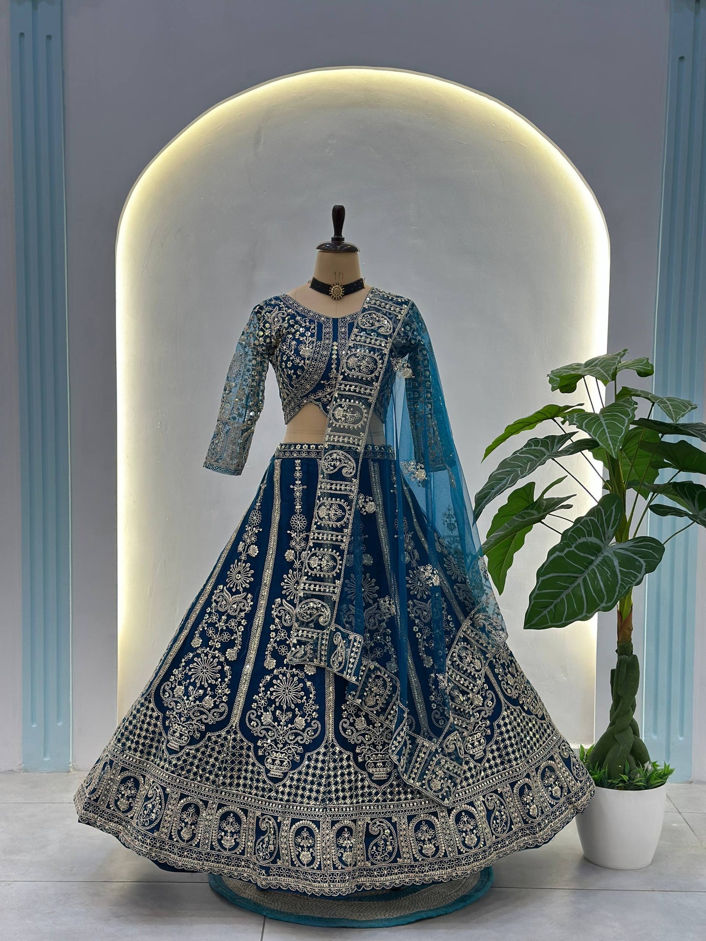 Butterfly Net Sequins and Codding Embroidery Work Choli