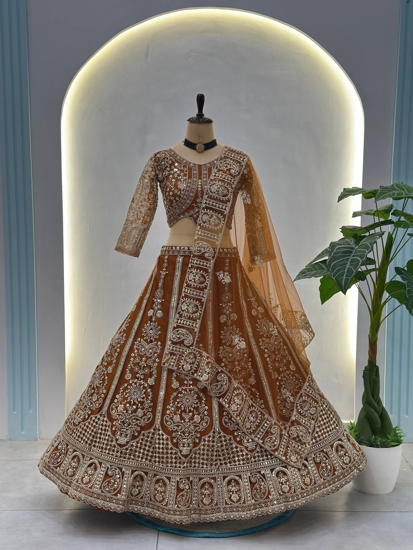 Butterfly Net Sequins and Codding Embroidery Work Choli