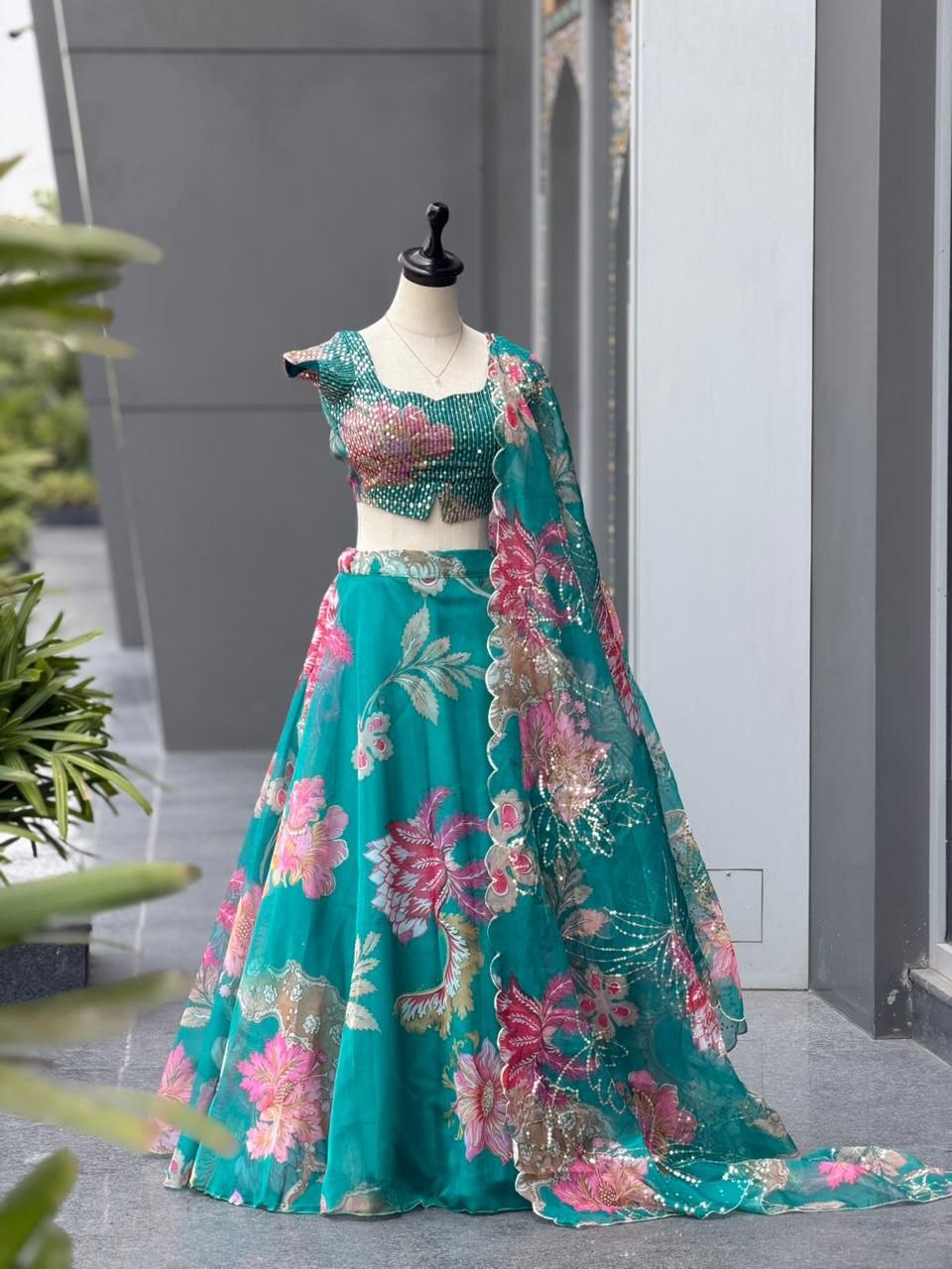 Pure Organza digital printed lehnga
