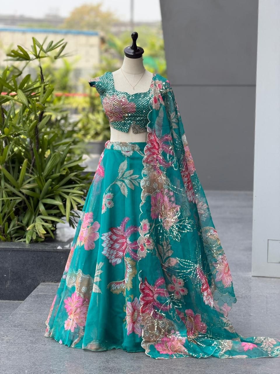Pure Organza digital printed lehnga