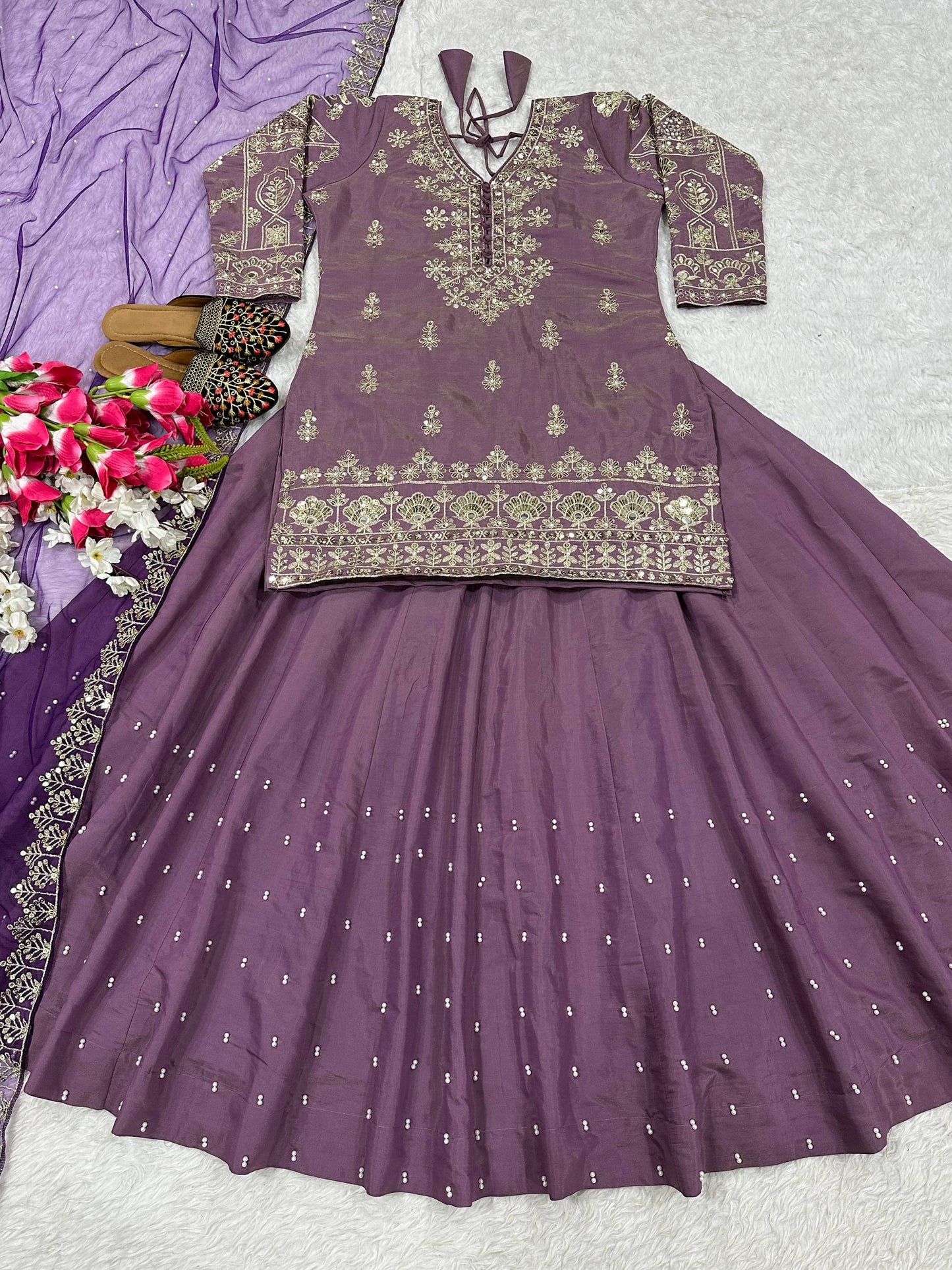 Simmer Silk Moti work with Embroidery Sharara