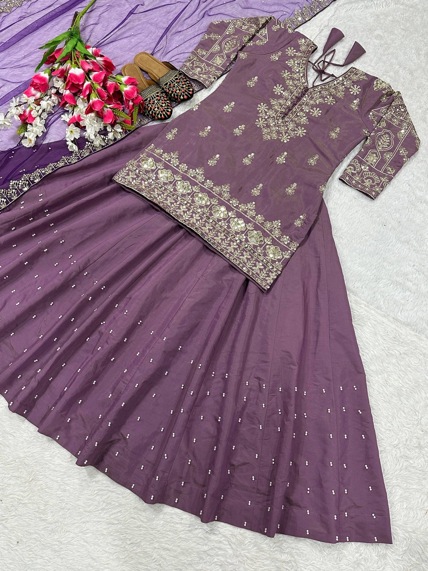 Simmer Silk Moti work with Embroidery Sharara