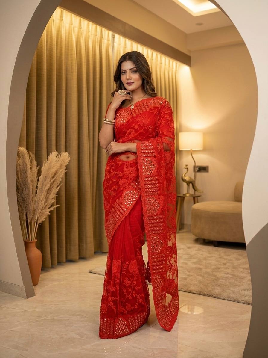 Heavy Butterfly Net Work Beautiful Aari work Saree